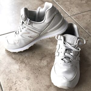 New Balance 574 White & Iridescent Detail Sneakers Size 8.5